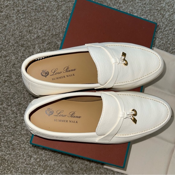 ❌SOLD❌ LORO PIANA WHITE GOLD LEATHER SUMMER CHARM LOAFER - Picture 9 of 16